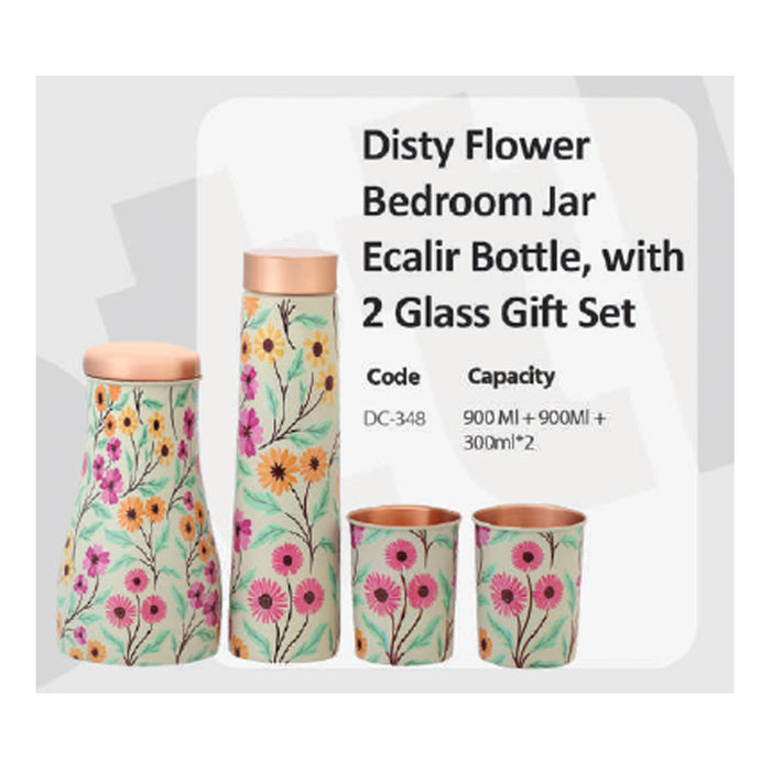 Disty Flower Bedroom Jar Eclair Bottle With 2 Glass Gift Set  DC-348