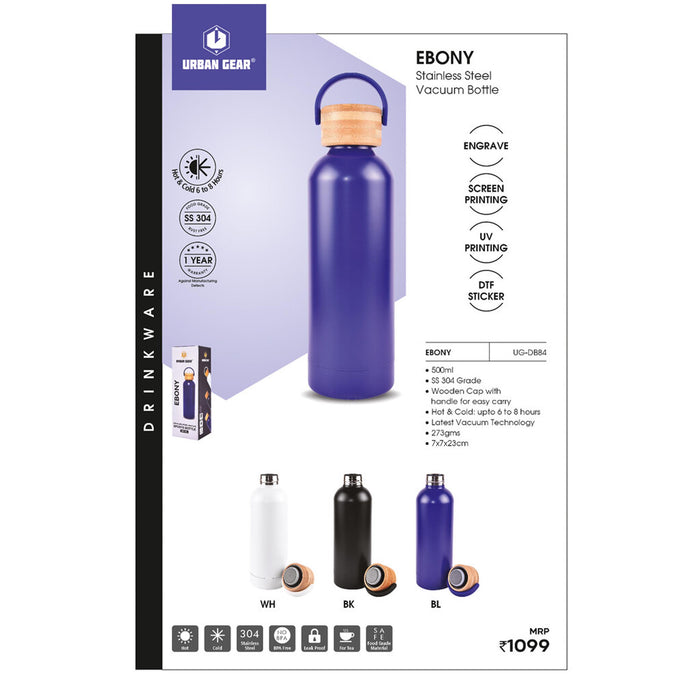 URBAN GEAR - Ebony - Stainless Steel Hot n Cold Bottle (500ml) - UG-DB84