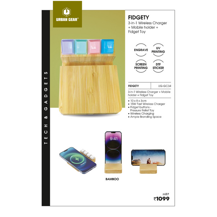 URBAN GEAR - Fidgety - 3-in-1 15W Charger + Mobile Holder + Fidget Toy   - UG-GC34