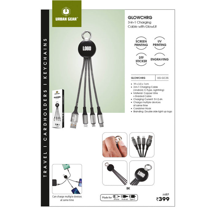 URBAN GEAR - Glowchrg - 3-in-1 Charging Cable with Glow Lite  - UG-GC35