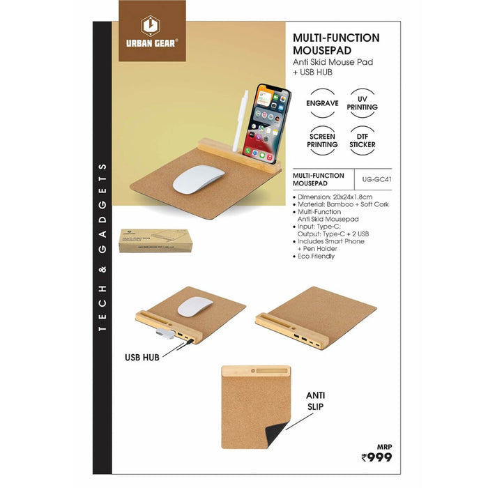 URBAN GEAR - Multi -Function Mousepad - Anti Skid Mousepad + USB Hub - UG-GC41