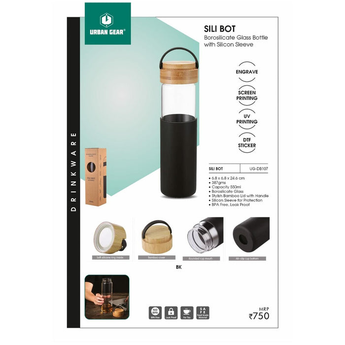 URBAN GEAR - Sili Bot - Borosilicate Bottle with Silicon Sleeve (550ml) - UG-DB107