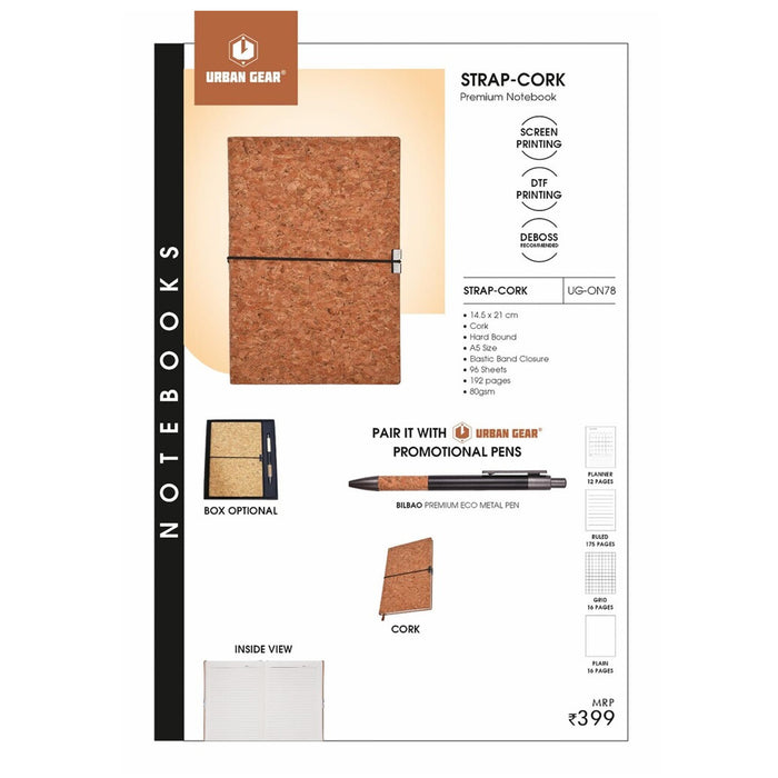 URBAN GEAR - Strap Cork - Eco Note Books (Hard Bound) - UG-ON78