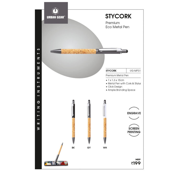 URBAN GEAR - StyCork - Metal Pen with Cork & Stylus -  UG-MP31