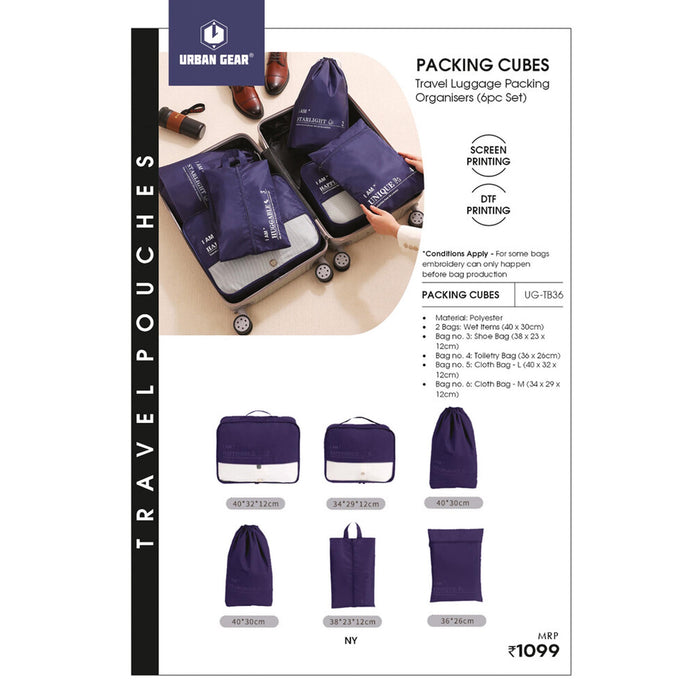 URBAN GEAR -Packing Cubes  - Travel Packing Organizers (6pc set) - UG-TB36