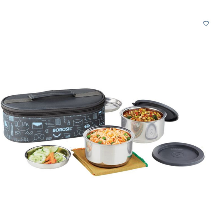 2 Container CarryFresh SS Insulated Lunch Box (Flat) - CFDWSET2NL11 - Mudramart Corporate Giftings