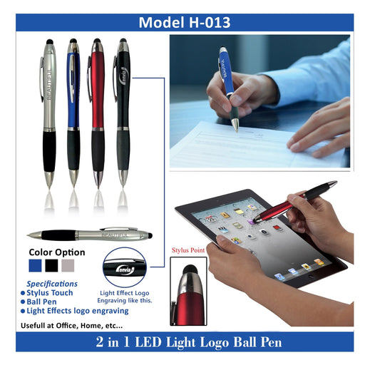 2 In 1 LED Light Logo Ball pen H-013 - Mudramart Corporate Giftings