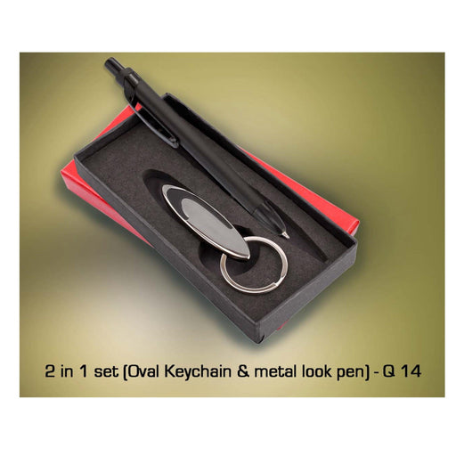 2 in 1 set [oval Keychain & metal look Pen]- Q 14 - Mudramart Corporate Giftings