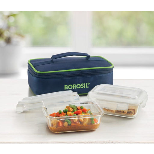 2 Rectangular Microwavable Glass Lunch Box (Classic Flat) - ITFRECT370H - Mudramart Corporate Giftings