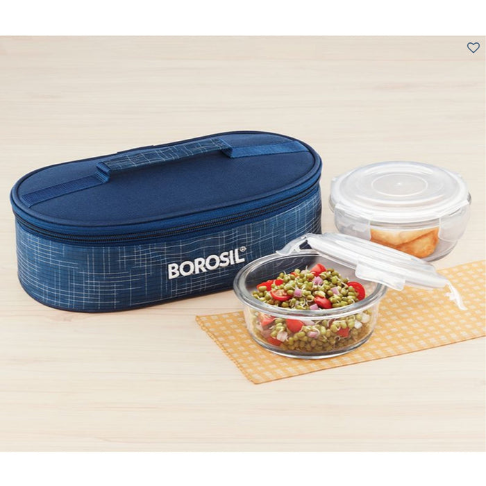 2 Round Microwavable Glass Lunch Box (D'sign Flat) - ICYS2IND400H - Mudramart Corporate Giftings