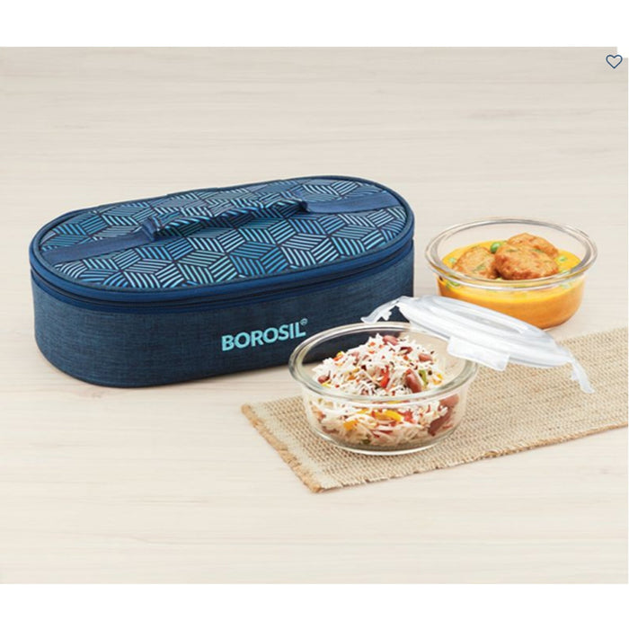2 Round Microwavable Glass Lunch Box (Foodluck Flat) - ICYCSBS400H - Mudramart Corporate Giftings