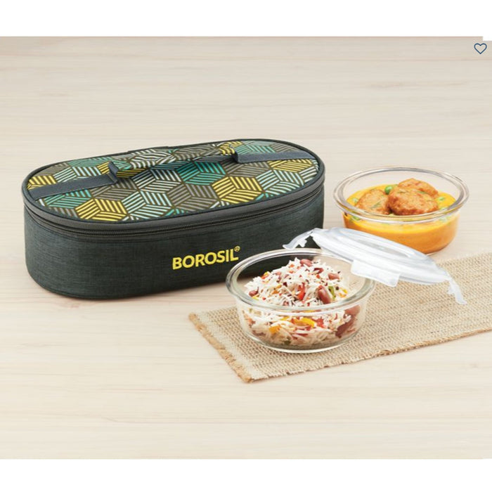 2 Round Microwavable Glass Lunch Box (Foodluck Olive Flat) - ICYCSOS400H - Mudramart Corporate Giftings