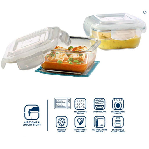 2 Square Microwavable Glass Lunch Box (Classic) - ICYTSQ2320VEC - Mudramart Corporate Giftings