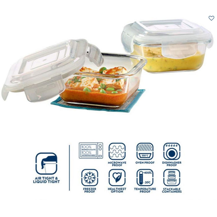 2 Square Microwavable Glass Lunch Box (Classic) - ICYTSQ2320VEC - Mudramart Corporate Giftings