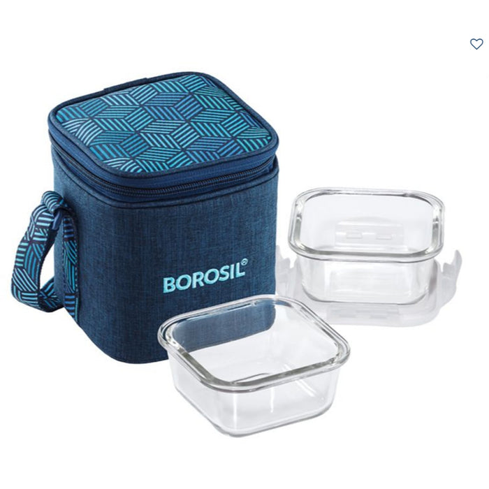 2 Square Microwavable Glass Lunch Box (Foodluck Blue) - ICYCSBS320V - Mudramart Corporate Giftings