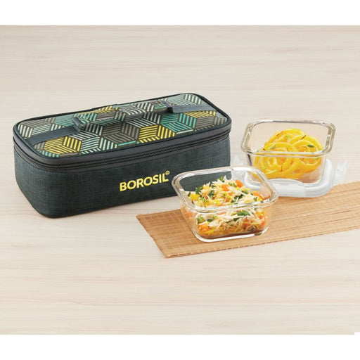 2 Square Microwavable Glass Lunch Box (Foodluck Olive Flat) - ICYCSOS320H - Mudramart Corporate Giftings
