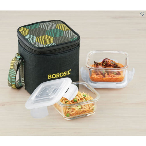 2 Square Microwavable Glass Lunch Box (Foodluck Olive) - ICYCSOS320V - Mudramart Corporate Giftings