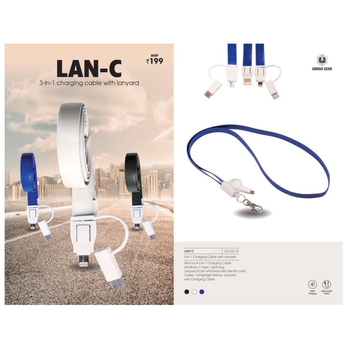 3 in 1 Charging Cable Lanyard - UG-GC13 - Mudramart Corporate Giftings