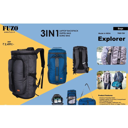 3 in 1 Explorer Laptop Backpack, Duffel Bag & Sling bag - TGZ-729 - Mudramart Corporate Giftings