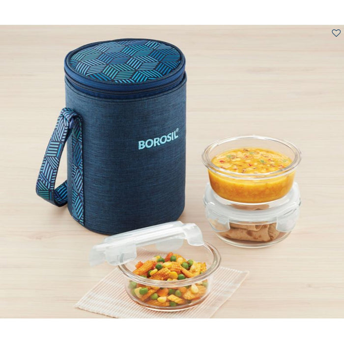 3 Round Microwavable Glass Lunch Box (Foodluck Blue) - ICYCSBRS400 - Mudramart Corporate Giftings
