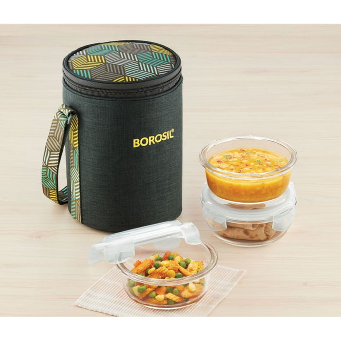 3 Round Microwavable Glass Lunch Box (Foodluck Olive) - ICYCSORS400 - Mudramart Corporate Giftings