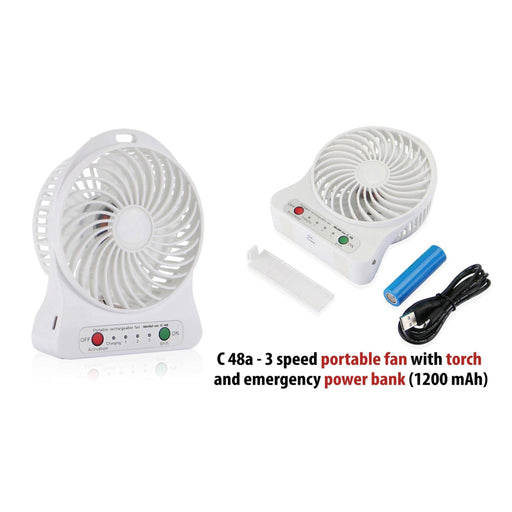 3 Speed Portable Fan With Torch And Emergency Power Bank 1200 MAh - C 48a - Mudramart Corporate Giftings