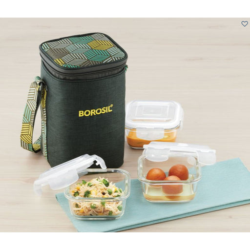 3 Square Microwavable Glass Lunch Box (Foodluck Olive) - ICYCSOSS320 - Mudramart Corporate Giftings