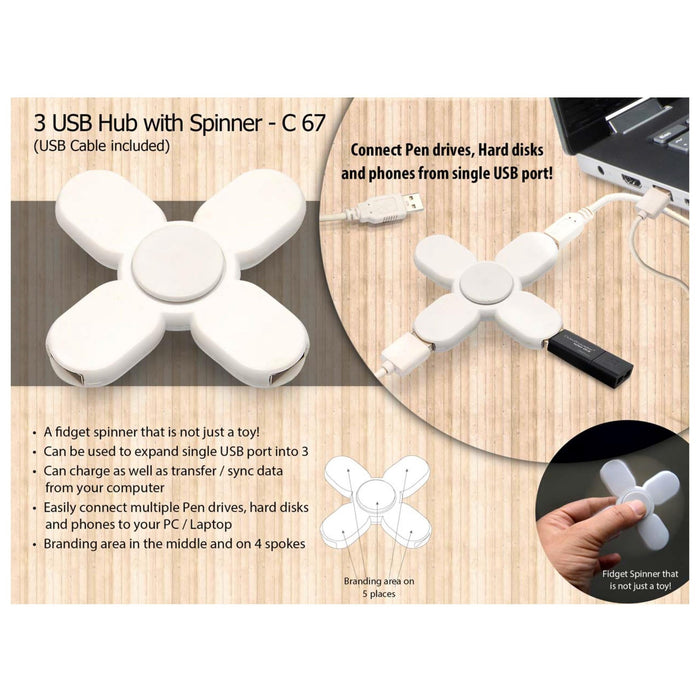 3 USB Hub With Spinner Cable Included - C 67 - Mudramart Corporate Giftings