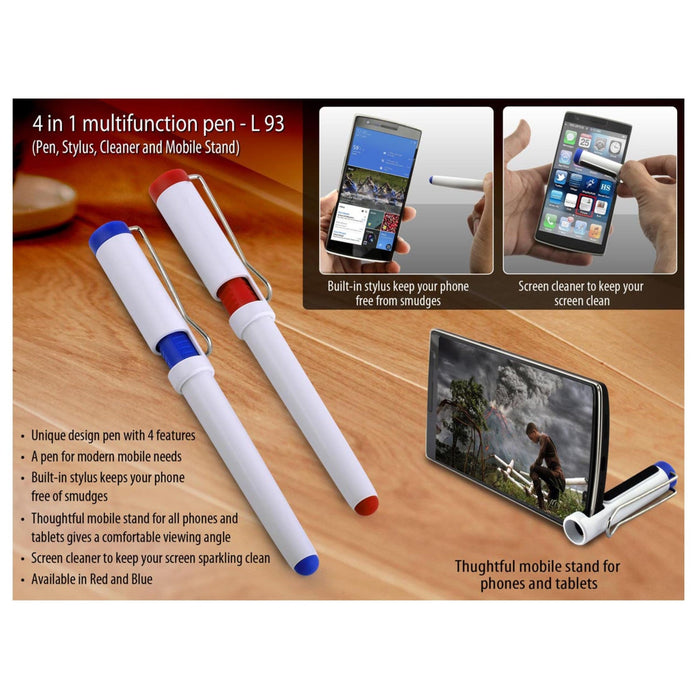 4 In 1 Multifunction Pen (Pen, Stylus, Cleaner And Mobile Stand) - L93 - Mudramart Corporate Giftings