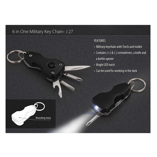 6 In 1 Military Key Chain With Toolkit And Torch - J27 - Mudramart Corporate Giftings