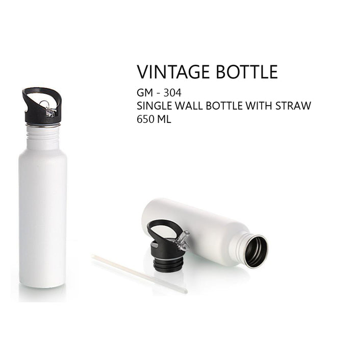 Vintage Single Wall bottle with straw - 650ml - GM-304