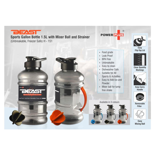 BEAST Sports Gallon Bottle 1.5L with Mixer Ball and Strainer(Unbreakable, Freezer Safe) - H 151 - Mudramart Corporate Giftings