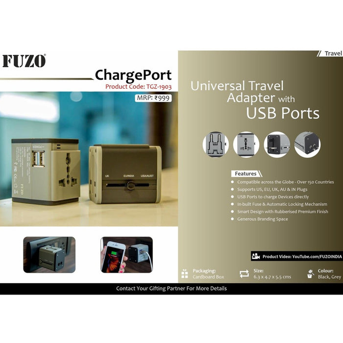Charge Port Universal Travel Adapter with USB Ports - TGZ-1903 - Mudramart Corporate Giftings