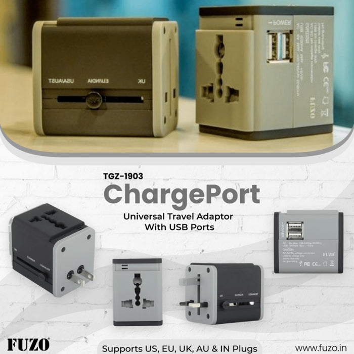 Charge Port Universal Travel Adapter with USB Ports - TGZ-1903 - Mudramart Corporate Giftings