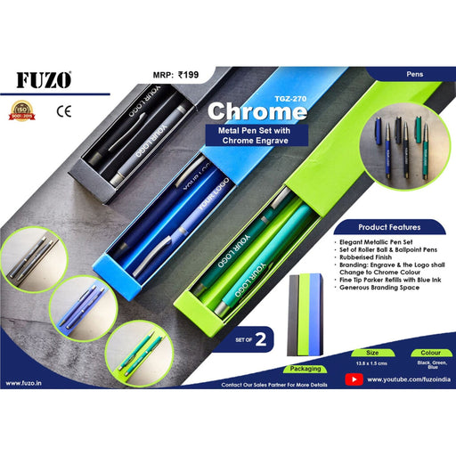 Chrome Metal Pen Set with Chrome Engrave - TGZ-270 - Mudramart Corporate Giftings