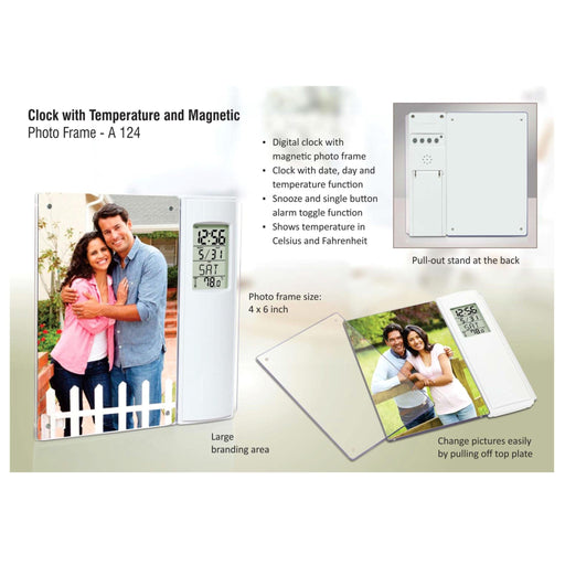 Clock With Temperature and Magnetic Photo Frame - 4 x 6" Size - A 124 - Mudramart Corporate Giftings