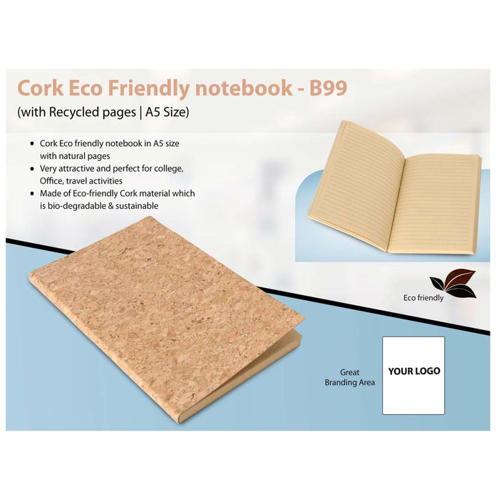 Cork Eco Friendly Notebook With Recycled Pages | A5 Size - B 99 - Mudramart Corporate Giftings
