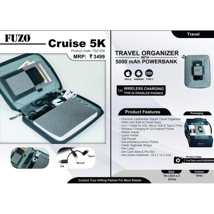 Cruise 5K Travel Organizer with 5000 mAh Power Bank - TGZ-558 - Mudramart Corporate Giftings