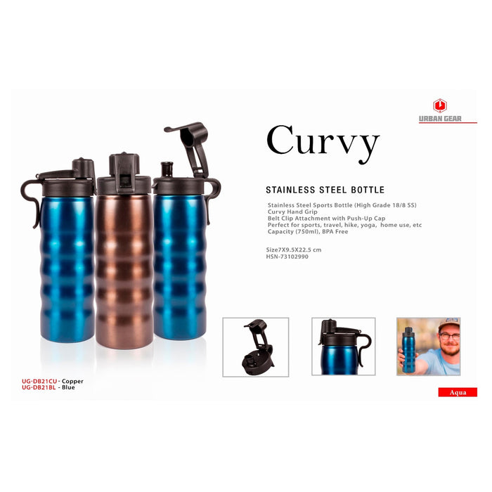 Curvy Stainless Steel Bottle (750ml) - Mudramart Corporate Giftings