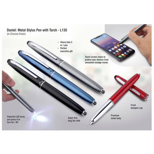 Daniel: Metal Stylus Pen With Torch - L135 - Mudramart Corporate Giftings