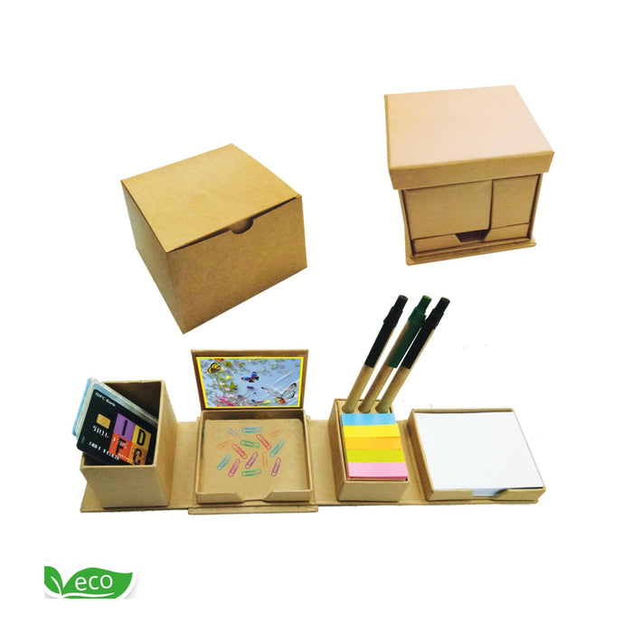 Eco-Friendly Foldable Square Cube Box with Pen holder Sticky Note - Mudramart Corporate Giftings