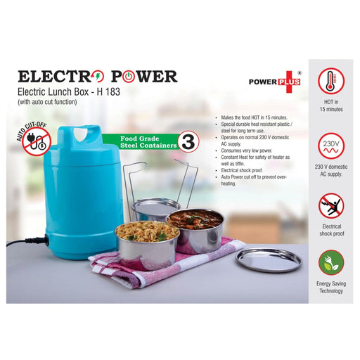 Electro Steel: 3 Container Electric Steel Lunch Box With Auto Cut Function - H183 - Mudramart Corporate Giftings