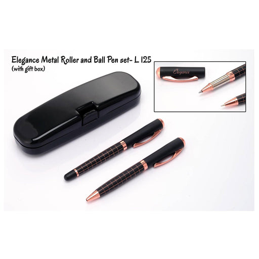 Elegance Metal Roller And Ball Pen Set (With Gift Box) - L125 - Mudramart Corporate Giftings