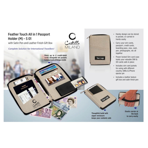 Feather Touch all in 1 passport holder(M) - S 01 with satin pen and leather finish gift box - Mudramart Corporate Giftings