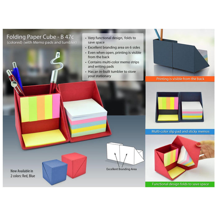 Folding Paper Cube in Color with Memo Pad and Tumbler - B 47C - Mudramart Corporate Giftings