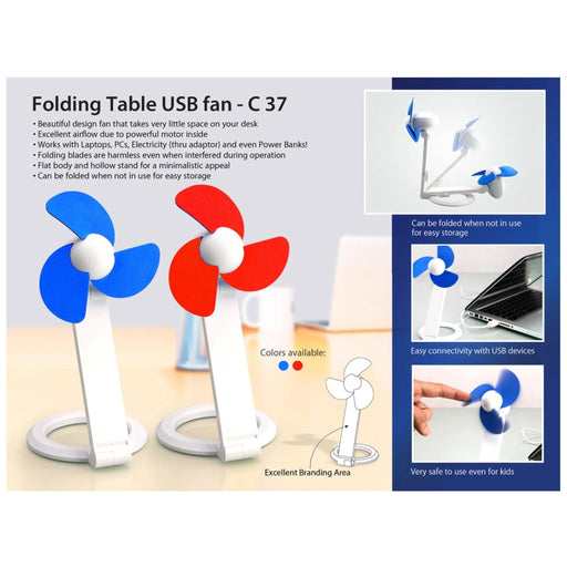 Folding Table USB Fan With Safety Blades And USB Cable - C 37 - Mudramart Corporate Giftings