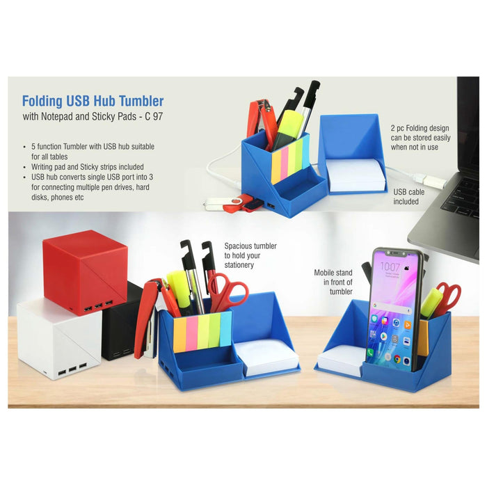 Folding USB Hub Tumbler With Notepad And Sticky Pads | 3 USB Ports - C 97 - Mudramart Corporate Giftings