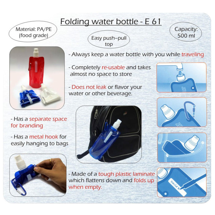 Folding Water Bottle - E 61 - Mudramart Corporate Giftings