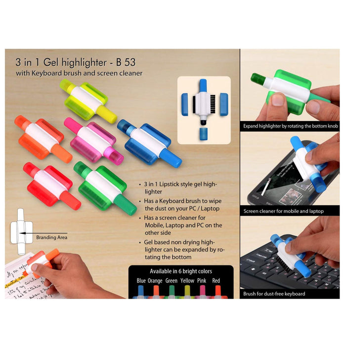 Gel Highlighter with Keyboard Brush and Screen Cleaner - B 53 - Mudramart Corporate Giftings