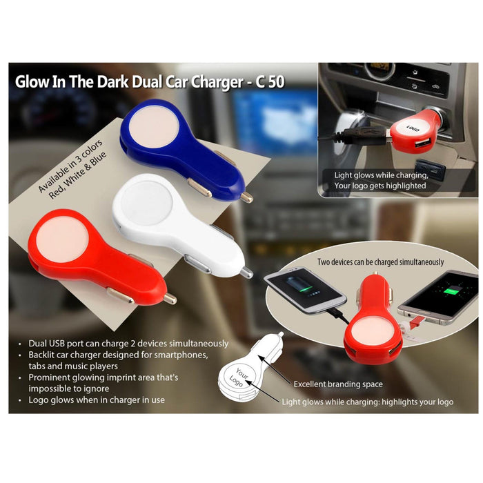 Glow In The Dark Dual Car Charger - C 50 - Mudramart Corporate Giftings